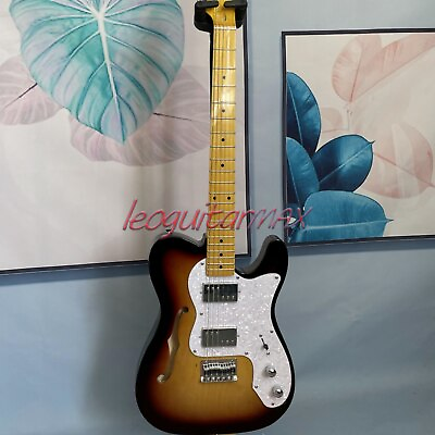 #ad TL Electric Guitar Semi Hollow Body Thinline Sunburst HH Pickups Pearl Pickguard $249.29