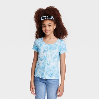 #ad Girls#x27; Button Front T Shirt art class Blue Marble L 10 12 $3.49