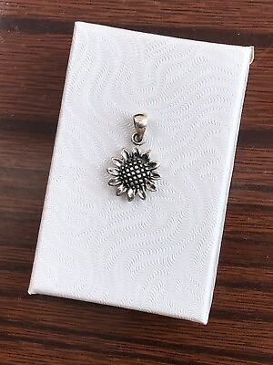 #ad Silver Sunflower Pendant 925 Sterling Silver Solid Charm 12mm 0.47quot; 21mm 0.83quot; $23.95