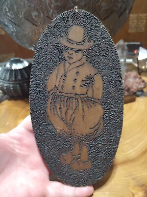 #ad Antique vintage 1920s hand carved wood plaque tramp art. boy in puffy pants $19.99