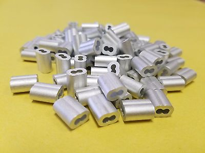 #ad 100 Sleeve Ferrules 1 8quot; Aluminum Cable Snare Wire Swage Line End Double Barrel $9.99