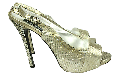 #ad Claudio Milano Itay Womens Python Skin Leather Silver Shoes Size 41 Retail $750 $59.49