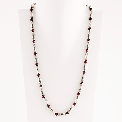 #ad VINTAGE STERLING SILVER RED GARNET BEADED NECKLACE 20quot; $89.50