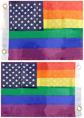 #ad USA Rainbow Pride Double Sided Rough Tex 68D Nylon 12quot;x18quot; Boat Flag Grommets $9.88
