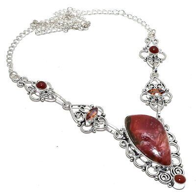 #ad Natural Red Snake Skin Jasper Garnet Gemstone 925 Sterling Silver Necklace w598 $19.98