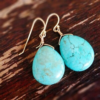 #ad Natural Turquoise Stone Teardrop Drop Dangle Boho Style Handmade Earrings Gift $9.90