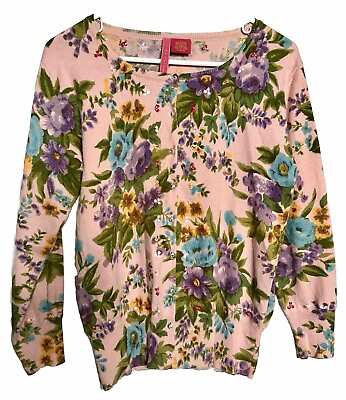#ad charlotte tarantola cardigan Ladies M Floral Rhinestone Buttons Embroidery $27.00
