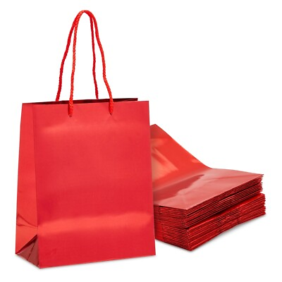 24 Red Metallic Medium Gift Bags with Handles for Weddings Birthdays $20.99