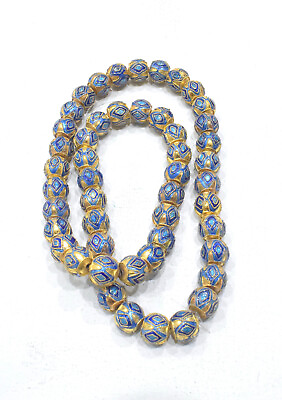 #ad Chinese Enamel Cobalt Blue Gold Dimond Bead $1.65