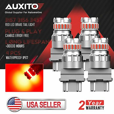 #ad 4x AUXITO 3157 LED Brake Tail Stop Red Light Bulb Error Free 3156 4057 3057 3457 $19.99