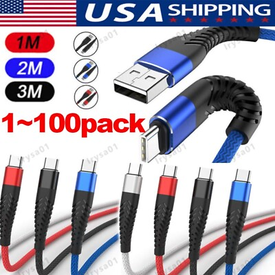#ad Heavy Duty Braided USB C Type C Fast Charging Data Sync Charger lot Long Cord $90.89
