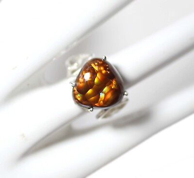 #ad 925 Sterling Silver Ring Natural Mexican Fire Agate Gemstone Handmade Designer $233.99
