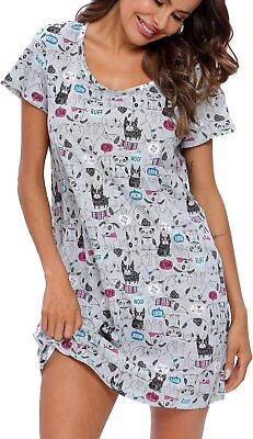 #ad ENJOYNIGHT Womens Nightgowns Cotton Sleepwear Plus Size Sleep Shirt Short Sleeve $41.65