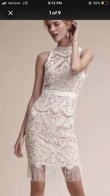 #ad Saylor Marcella Flapper Dress White Ivory Lace Bridal Fringe Crochet Size Small $19.99