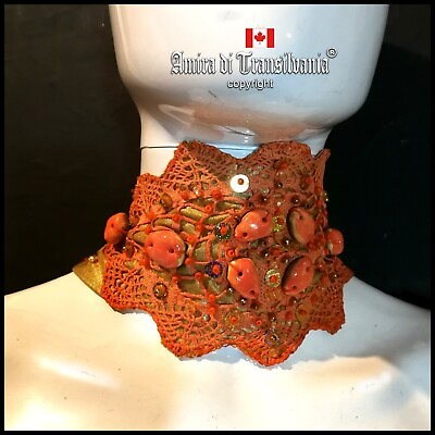 choker jewelry woman necklace embroidered crystal stone collar accessorie orange C $316.00