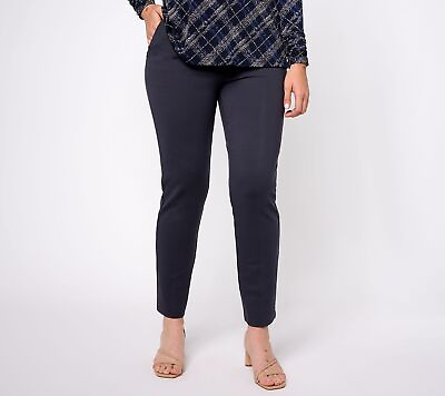 #ad Susan Graver Tailored by Regular Metro Knit Slim Pants Mine Grey XS New $37.00