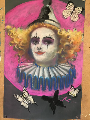 #ad Red Girl Clown Circus Pastel Halloween art Ukrainian Artist $90.00