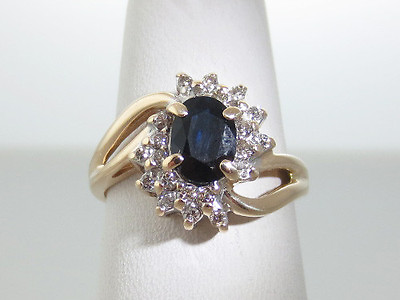 #ad Natural Blue Sapphire Diamonds Solid 14K Yellow Gold Ring FREE Sizing $495.00