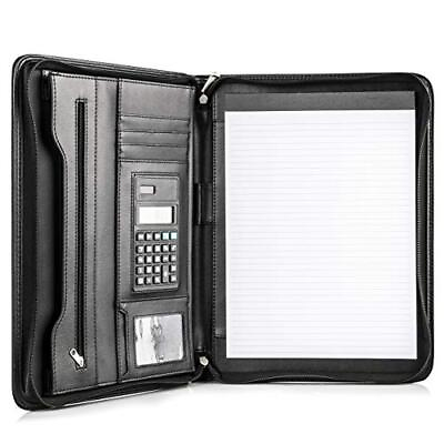 #ad Padfolio Business Leather Portfolio Zippered Notebook Binder Office Organizer $44.32