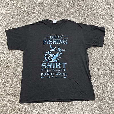 #ad Fishing Shirt Men XXL 2XL Lucky Funny Outdoors Boat Ocean Lake Bass Walleye Pike $13.99