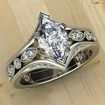 #ad Fashion Women 925 Silver Ring Cubic Zircon Wedding Band Ring Sz 6 10 $2.78