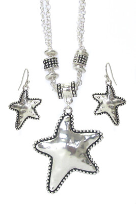 #ad Silver Starfish Ocean Sea Life Beach Pendant Summer Necklace Earring Set $16.99