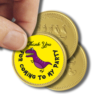 #ad x35 Dinosaur Party Label for Chocolate Coin Logo Birthday Kids 37mm GBP 1.99
