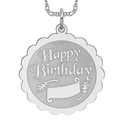 #ad 925 Sterling Silver Happy Birthday Disc Necklace Charm Pendant $164.00