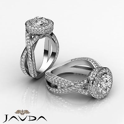 #ad Halo Pave Set Round Diamond Engagement Cross Shank Wedding Ring EGL F VS1 2.5Ct $11399.00