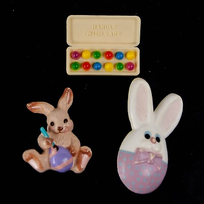 #ad Vintage 1980s Hallmark Plastic Easter Pins Bunnies Carton of Eggs Lot of 3 $11.96
