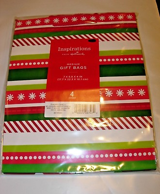#ad NEW 4 PACK HALLMARK INSPIRATIONS GIFT BAGS CHRISTMAS HOLIDAY GREEN RED WHITE 7X9 $3.99