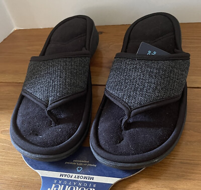 #ad Isotoner Women Sz XL Thong Slippers Black Gray 9.5 10 Memory Foam New With Tags $23.50