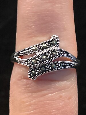 #ad STERLING SILVER MARCASITE FANCY DIVERGENT STATEMENT RING SZ 8.5 LA SIGNED $22.00