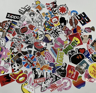 #ad 100 Piece Sticker Pack Random Waterproof Vinyl Decal Brands Cartoons Punk Rock $5.99