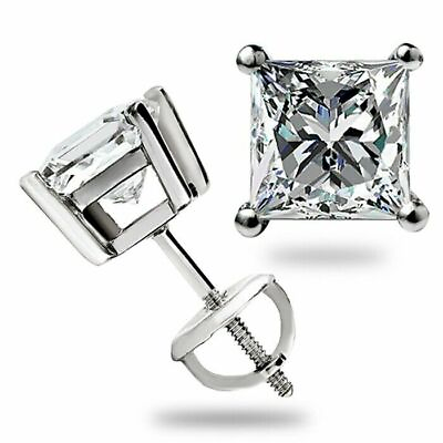 #ad #ad 3.0 Ct Princess Cut MOISSANITE Stud Earrings Solid 14K White Gold Screwback Gift $149.51