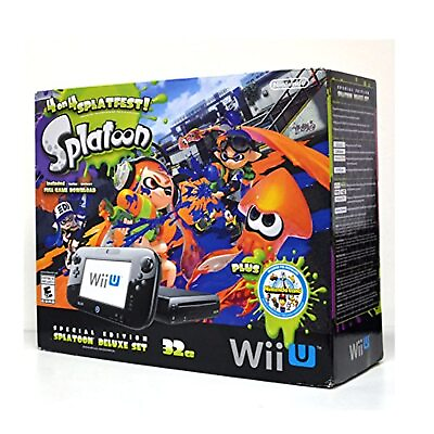 #ad Nintendo Wii U 32GB Console Splatoon Special Edition Bundle Black Very Good 7Z $284.92