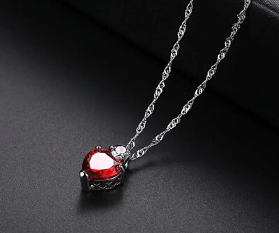 #ad #ad Red Garnet Heart Jewelry Silver Love Necklace Crystal Pendant Valentine Gift $4.75
