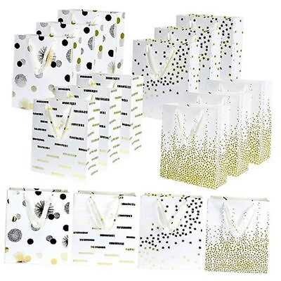 #ad 16 Pack 12.6x10.2x4 Inch Gift Bags Medium Size Gold Gift Bags with Handles $28.03