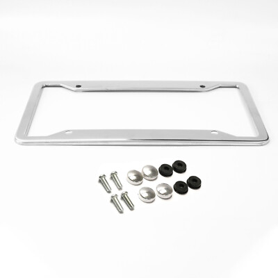 #ad Chrome Stainless Steel License Plate Frame Tag Cover Metal With Screw Caps US $3.99