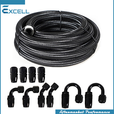 #ad AN6 6AN AN 6 Fitting Steel Nylon Braided Oil Fuel Line Swivel Hose End 20FT Kit $50.83