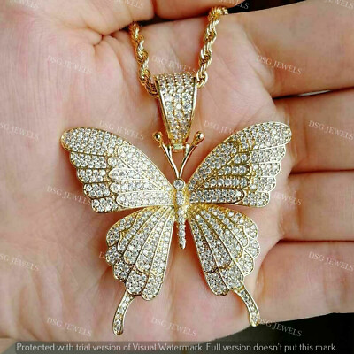 #ad 2.5Ct Moissanite Women Butterfly Charm Pendant 14K Silver Gold Plated Free Chain $238.98