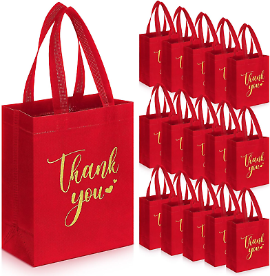 #ad 30 Pcs Thank You Gift Bags with Handles Bulk Reusable Goodie Bag Non Woven Folda $32.99
