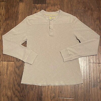 #ad Fossil Mens Beige Long Sleeve Henley T shirt Size Medium 100% Cotton Thermal $11.97