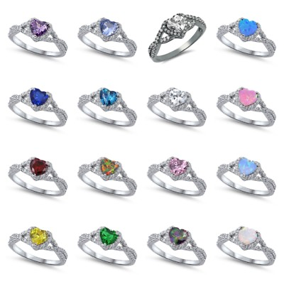 #ad Sterling Silver Rings PRETTY quot;HEARTquot; DESIGN WITH CZ OPAL SIZES 4 to 13 $23.10
