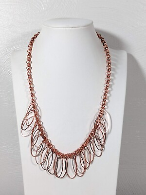 #ad #ad Copper Tone Oval Chain Link Charm Statement Necklace Modernist 20 inch $7.34