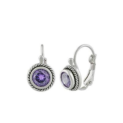 #ad CLASSIC 18kt White Gold Plated Cable Purple Amethyst CZ Crystal Petite Earrings $19.19