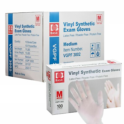 1000 Case SYNMAX BASIC Medical FOOD Vinyl Synthetic Exam Gloves Clear Latex Free $36.50