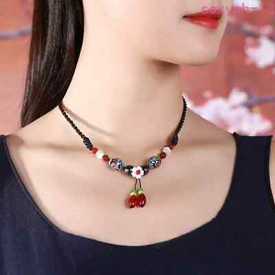 #ad Ethnic Agate Necklace Short Retro Clavicle Chain Rope Pendant Jade Neck Chain $26.36