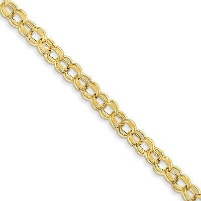 #ad 14k Yellow Gold 7in 6.5mm Hollow Double Link Charm Bracelet DOH23 $421.99