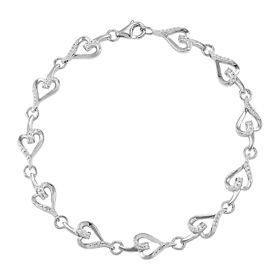 #ad Finecraft Heart Link Bracelet with Diamonds in Sterling Silver 7quot; $39.99